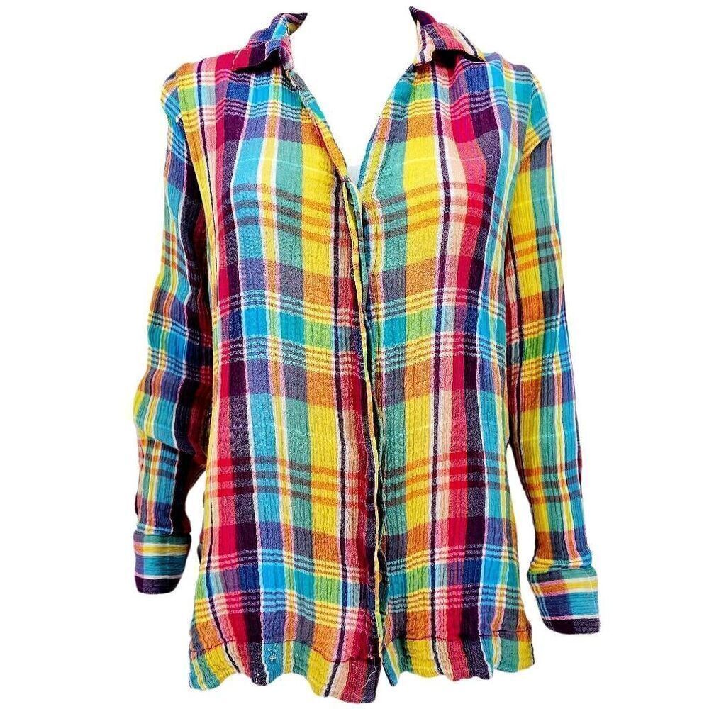 Soft Surroundings Plaid Mother of Pearl Button Down Shirt S